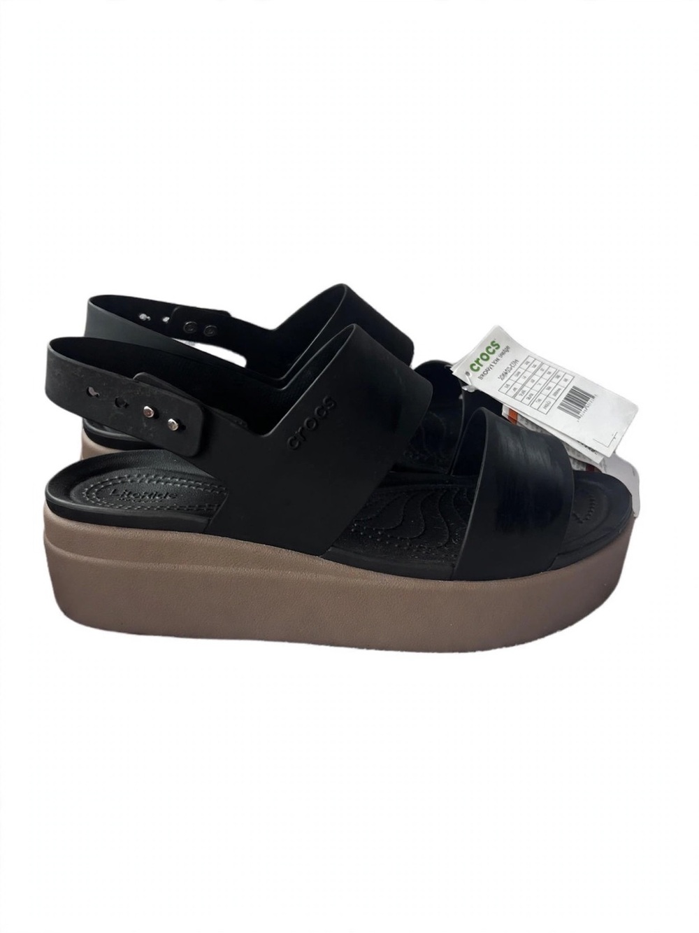 Crocs Brooklyn Low Wedge Sandal - Black / Tan - Women's Size 9 - NEW WITH TAGS